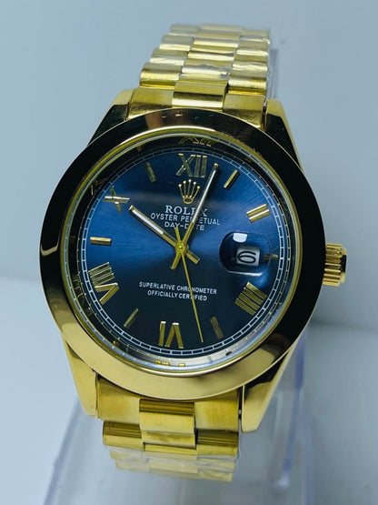 Rolex Oyster Man's Watch Arabic Golden Chain and Blue Dial With Master Lock.