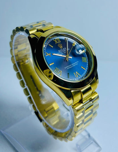 Rolex Oyster Man's Watch Arabic Golden Chain and Blue Dial With Master Lock.